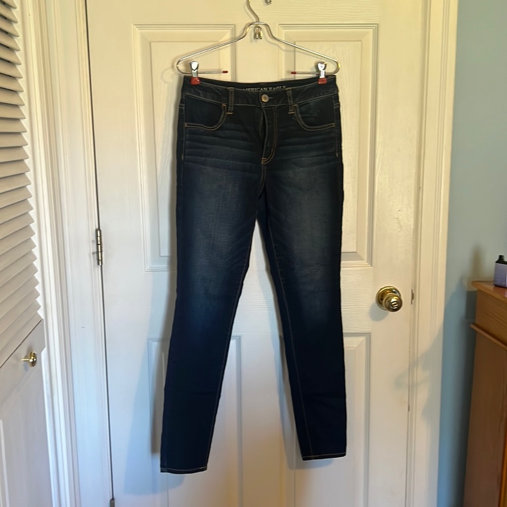 AE dark wash skinny jeans